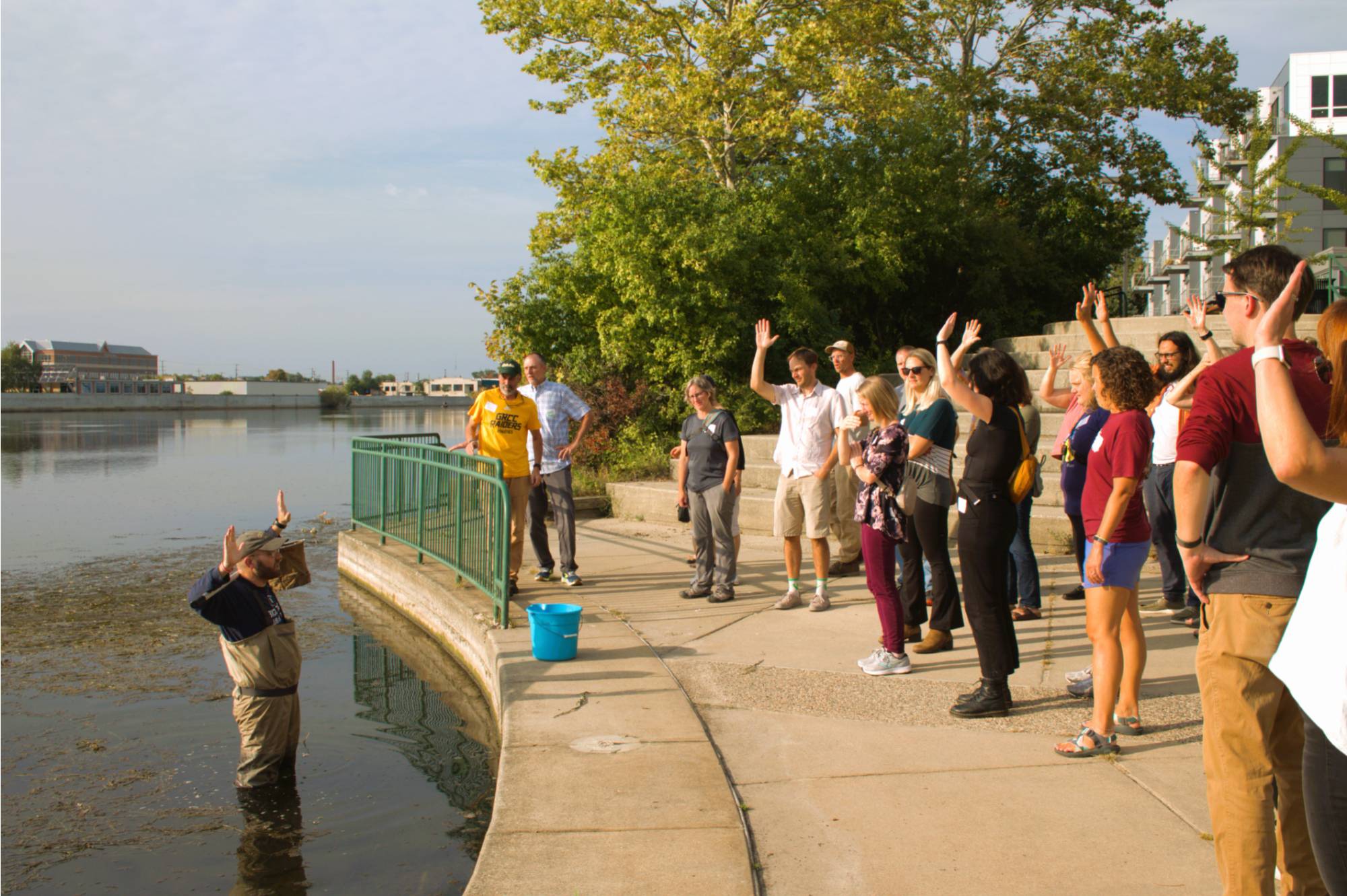 Teachers gather at river during a Groundswell Stewardship Initiative professional learning opportunity